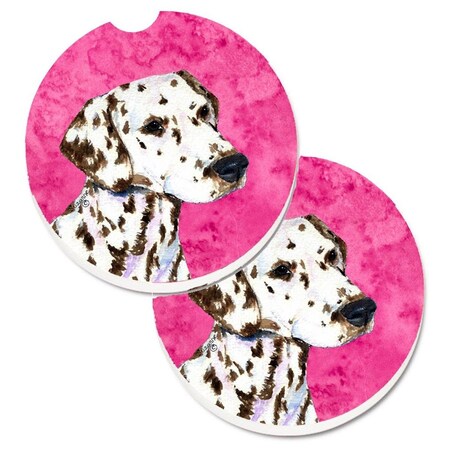 Carolines Treasures Pink Dalmatian Set of 2 Cup Holder Car Coaster SS4745-PKCARC